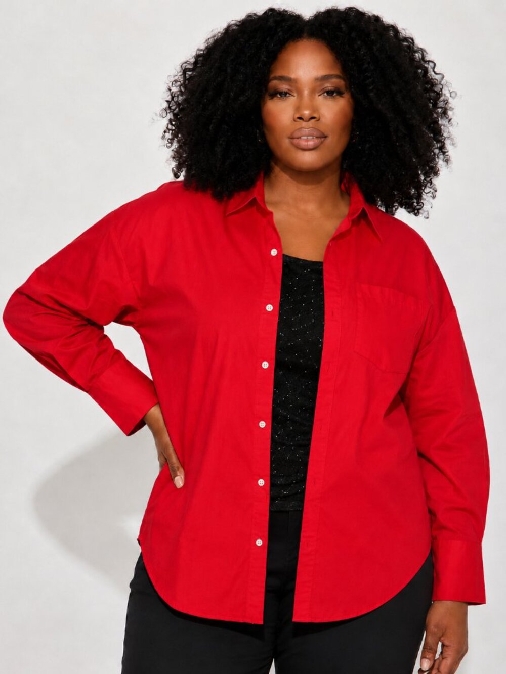 Plus Size Red Button Down Shirt Lightweight 100% cotton Poplin Blouse